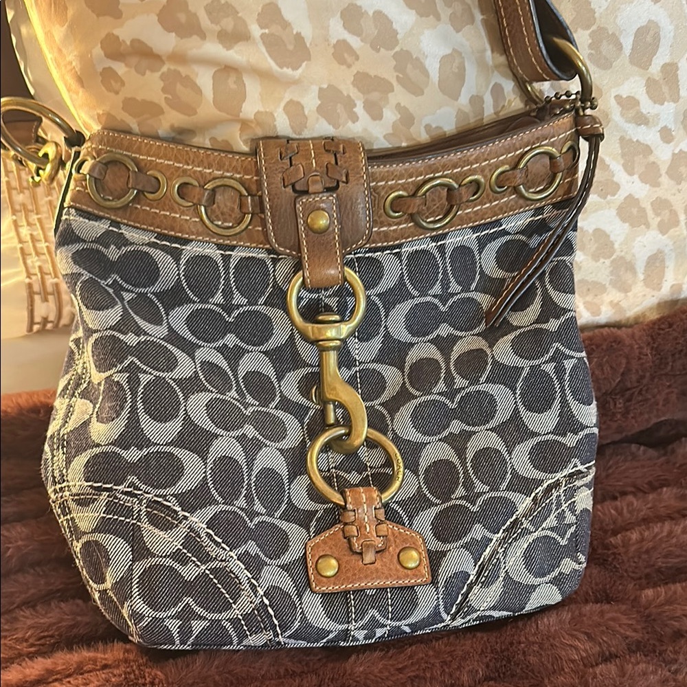 Coach Signature Canvas Shoulder Bag - Blue and Brown